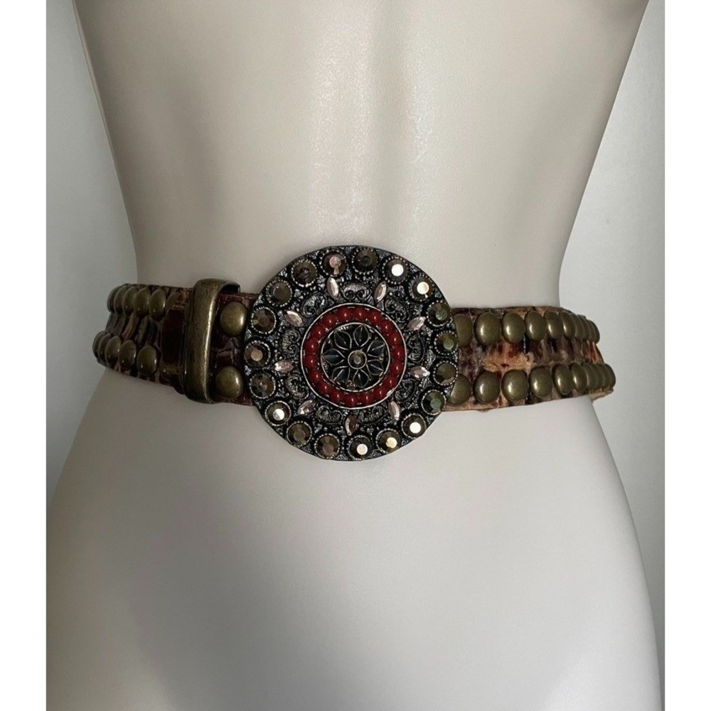 Leatherock L36 Croc Embossed Leather Studded Jeweled Medallion Western Belt